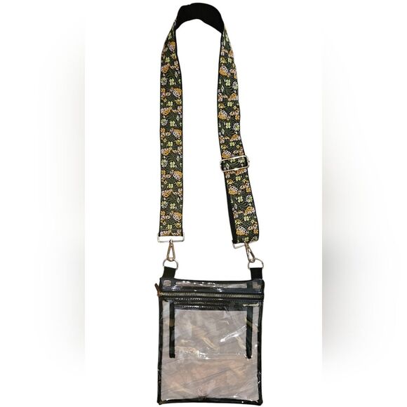 Amazon Clear Plastic Crossbody Floral Embroidered Strap Stadium Purse Concert - Picture 1 of 6